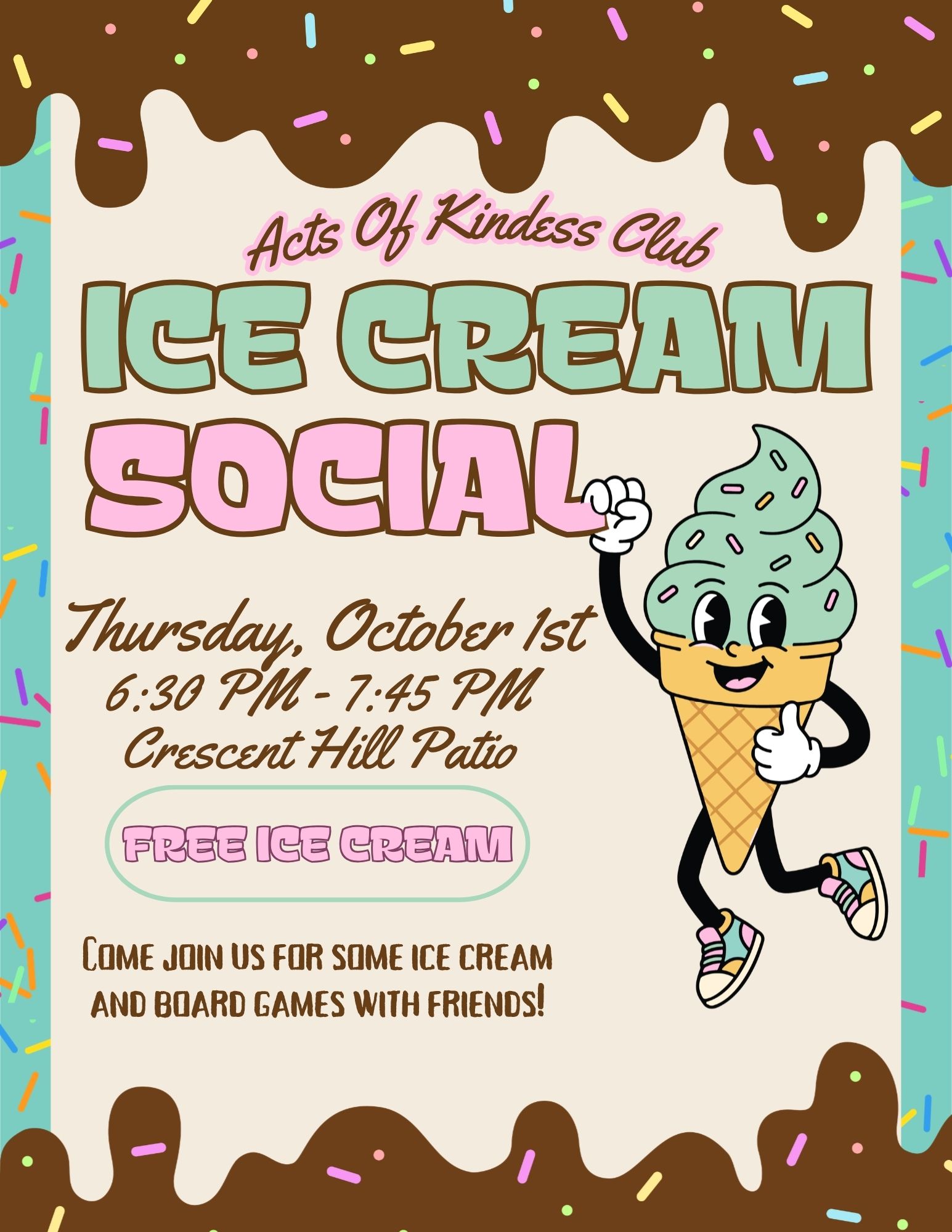 Acts of Kindness Club Ice Cream Social event social media post
