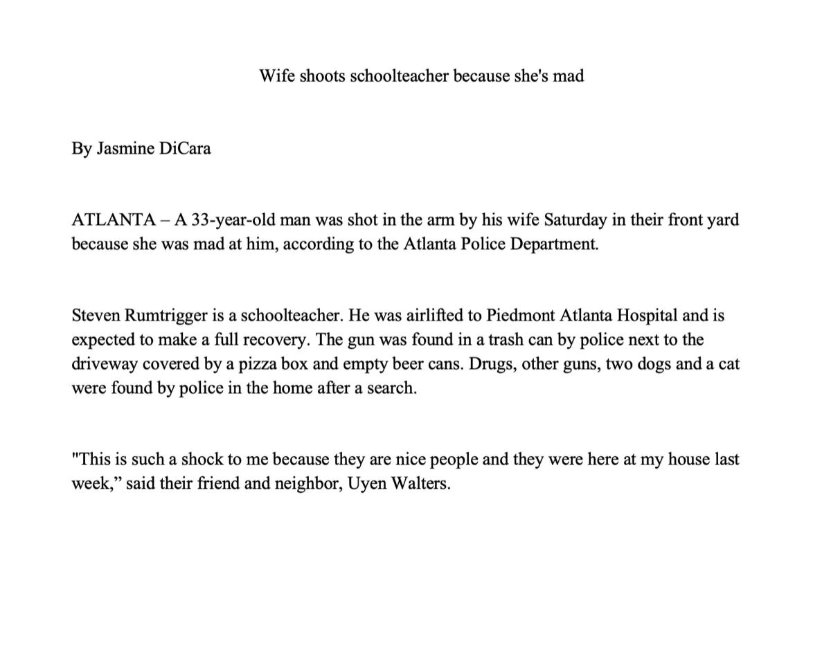 AP style writing sample by Jasmine DiCara